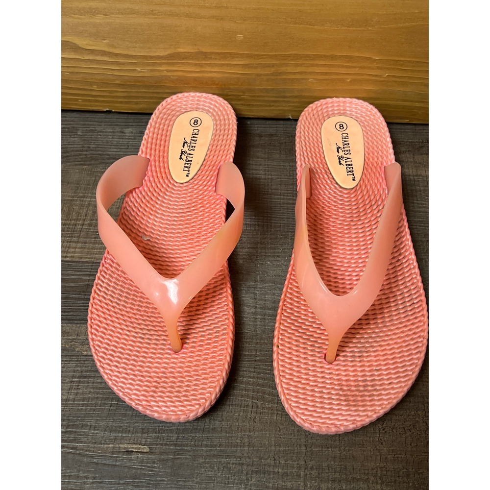 Charles Albert New York Pink‎ Woven Flip Flops Thong Sandals Women's Size 8
